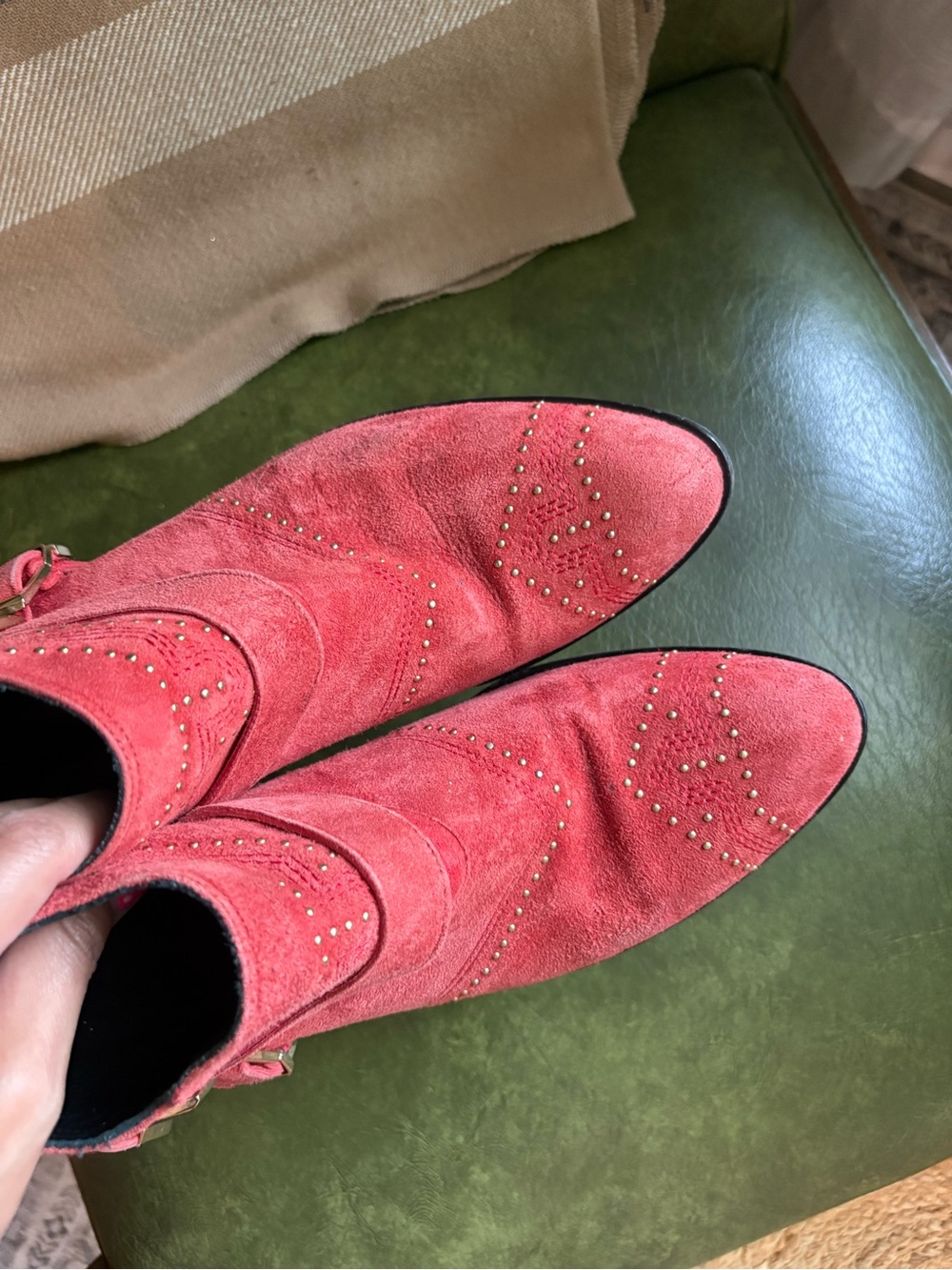 Anine Bing Bianca red suede gold studded boots booties size 10 cowgirl western - Picture 6 of 15